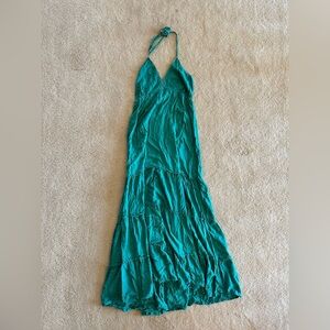 Backless Halter Maxi Dress in Teal
